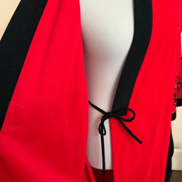Miss Elaine Luxury Red Robe Kimono M Petite Black Embroidery Belted Waist VTG 70 - Picture 8 of 16